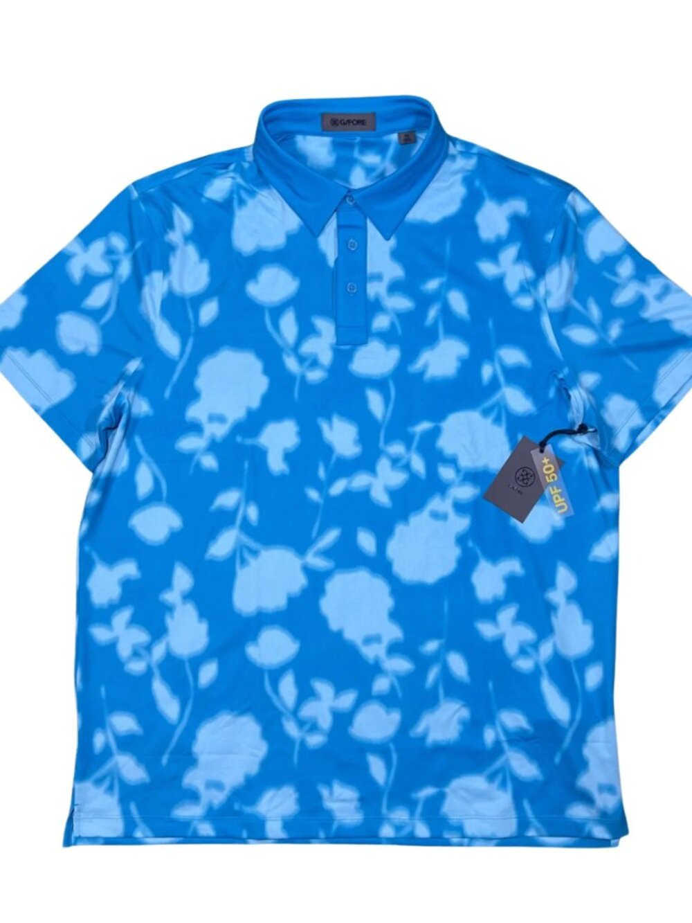 G/FORE Venetian Blue Blur Floral Tech Polo Golf Stretch Print Shirt